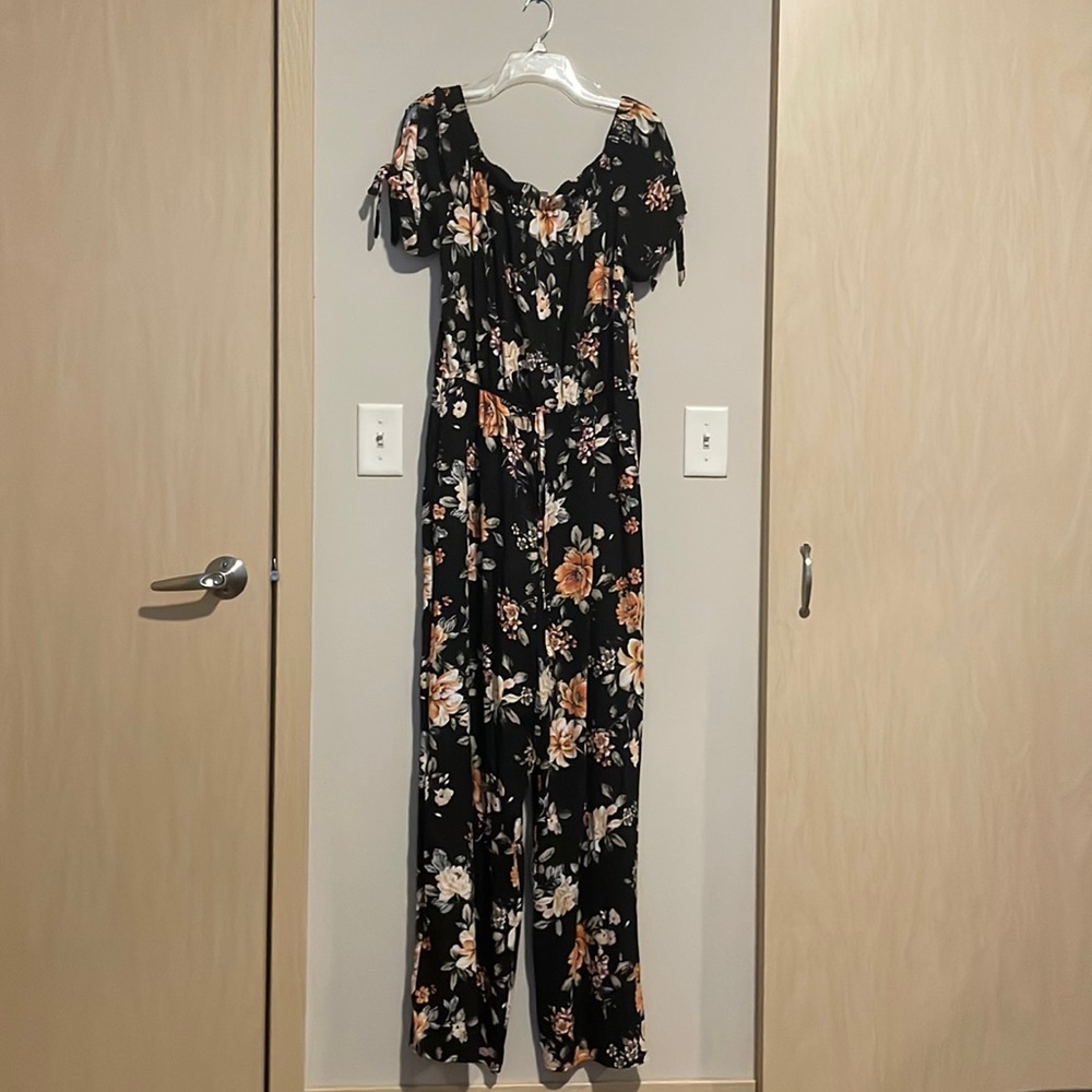 Black floral off the shoulder romper NWT